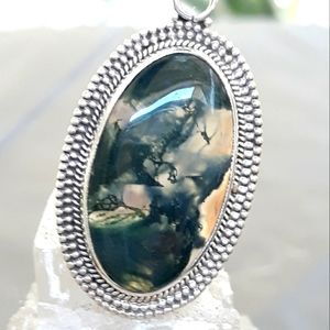 Beautiful Green Moss Agate Sterling Silver Pendant